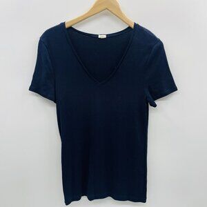J Crew Womens Size Large 100% Cotton Short Sleeve V Neck T-Shirt in Blue 2183
